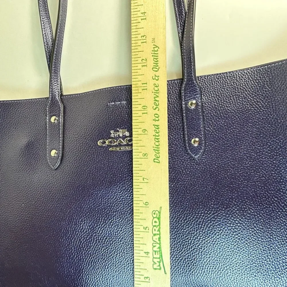 Coach NWT #679983 Navy Blue Iridescent Pebble Leather Large Town Tote